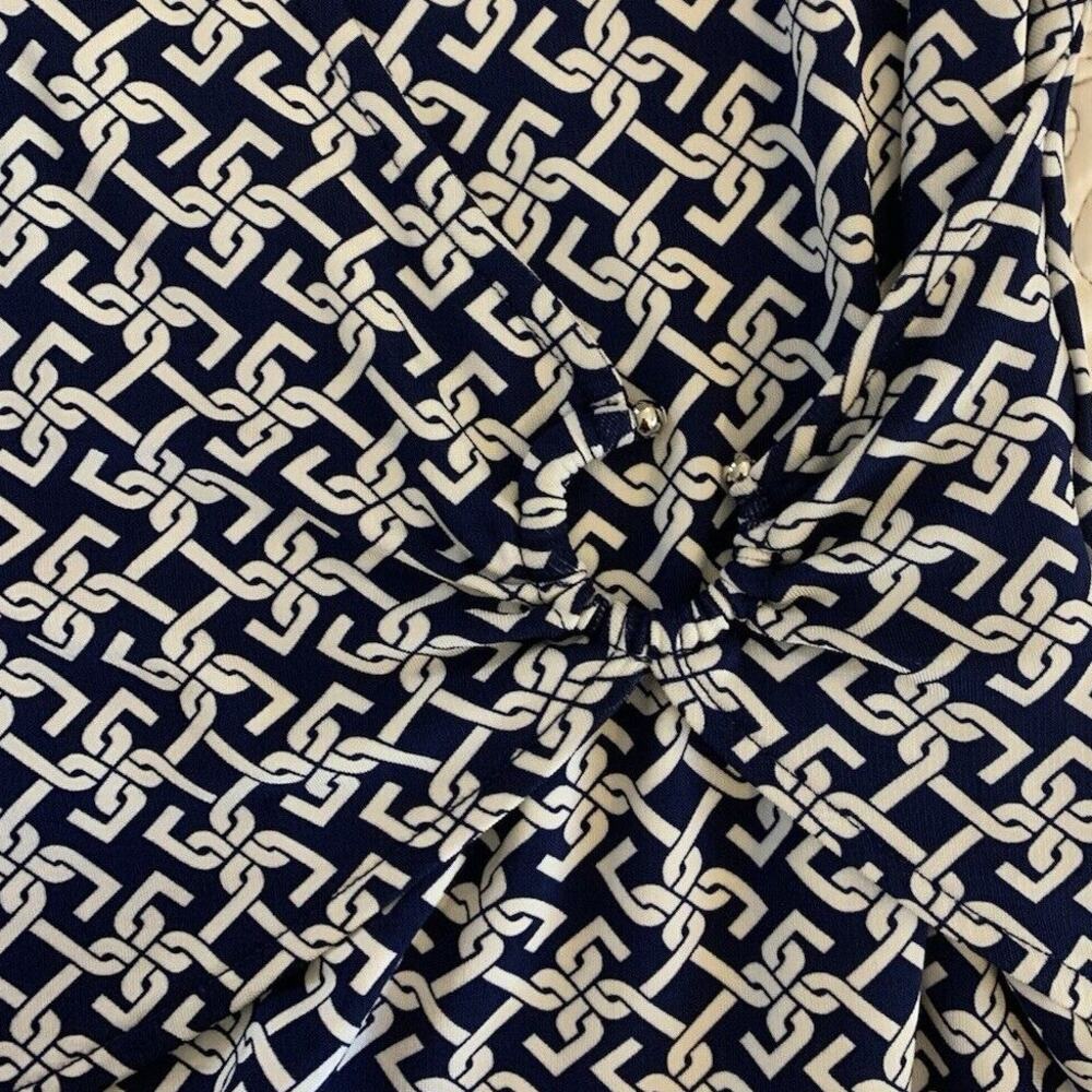 Talbots Faux Wrap 3/4 Sleeve Navy Chain Shirt Print Small Stretch Minimalist - Picture 7 of 12